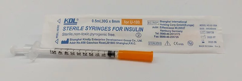 KDL 胰島素針筒連針咀 0.5ml, 30G x 8mm (100支/盒)
